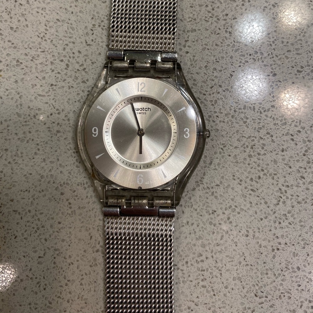 Swatch watch silver metal skin